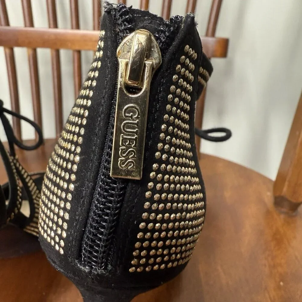 Guess Black and Gold Studded Stiletto Heels Women’s Size 6 Bette Metallic Prom